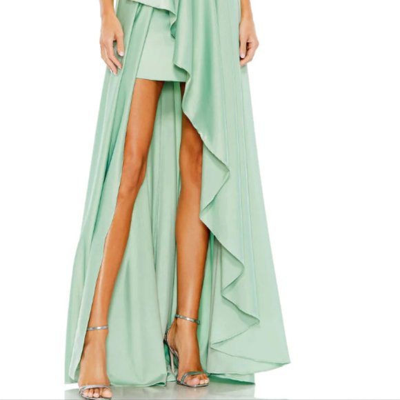 MAC DUGGAL 11262 EMBELLISHED ONE SHOULDER ASYMMETRICAL SAGE GOWN sz 8 - Picture 4 of 5